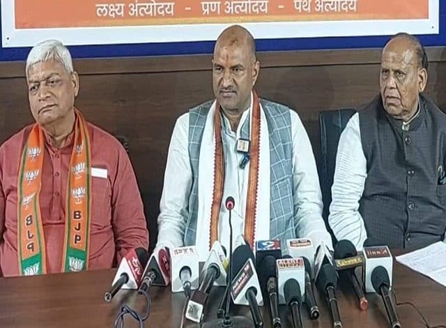 rajasthan bjp president cp joshi press conference at udaipur bjp office